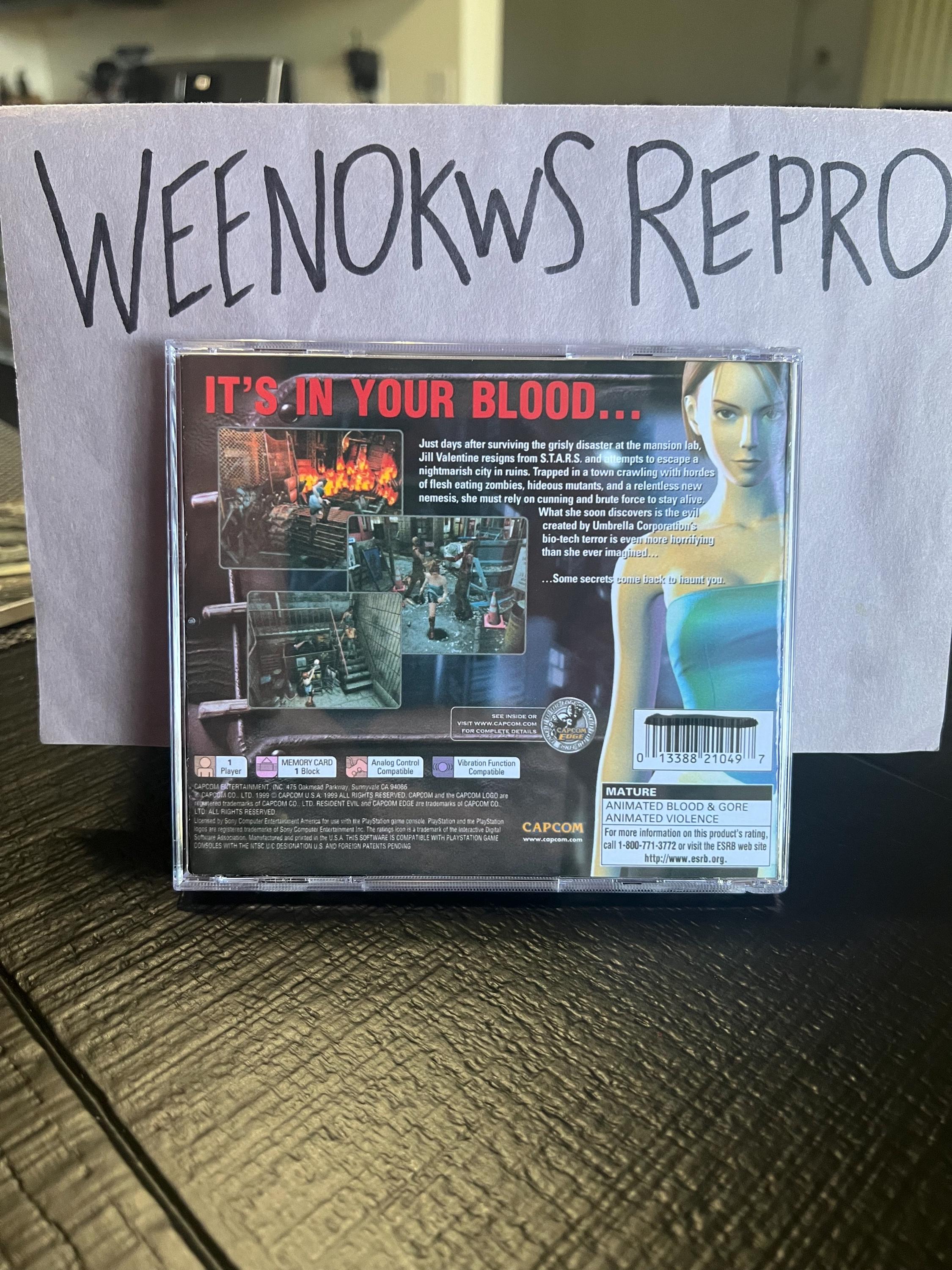 Resident Evil 3 Nemesis REPRODUCTION CASE No Disc Ps1 - Etsy