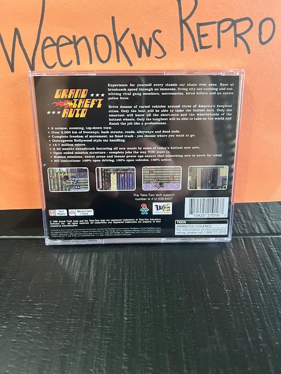 Grand Theft Auto 1 Sur PS1 - Black Label France, Complet (2 CD, Boîtier, Notice)