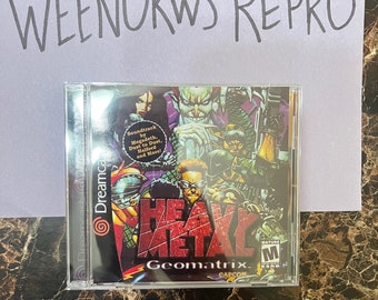 May include: A Sega Dreamcast game case for Heavy Metal: Geomatrix. The case is black with a red and white design. The game features a soundtrack by Megadeth, Dust to Dust, Halford, and more. The game is rated M for Mature by the ESRB.