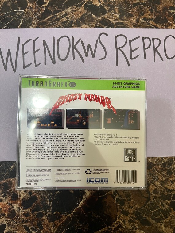 Ghost Manor REPRODUCTION Case No Game 3D Printed Turbo Grafx