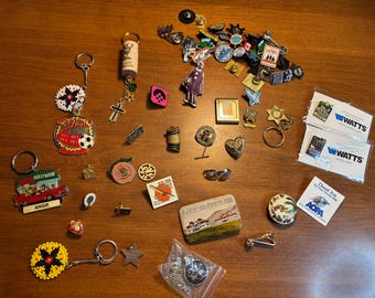 Lot of 44 enamel pins with pin backs and more