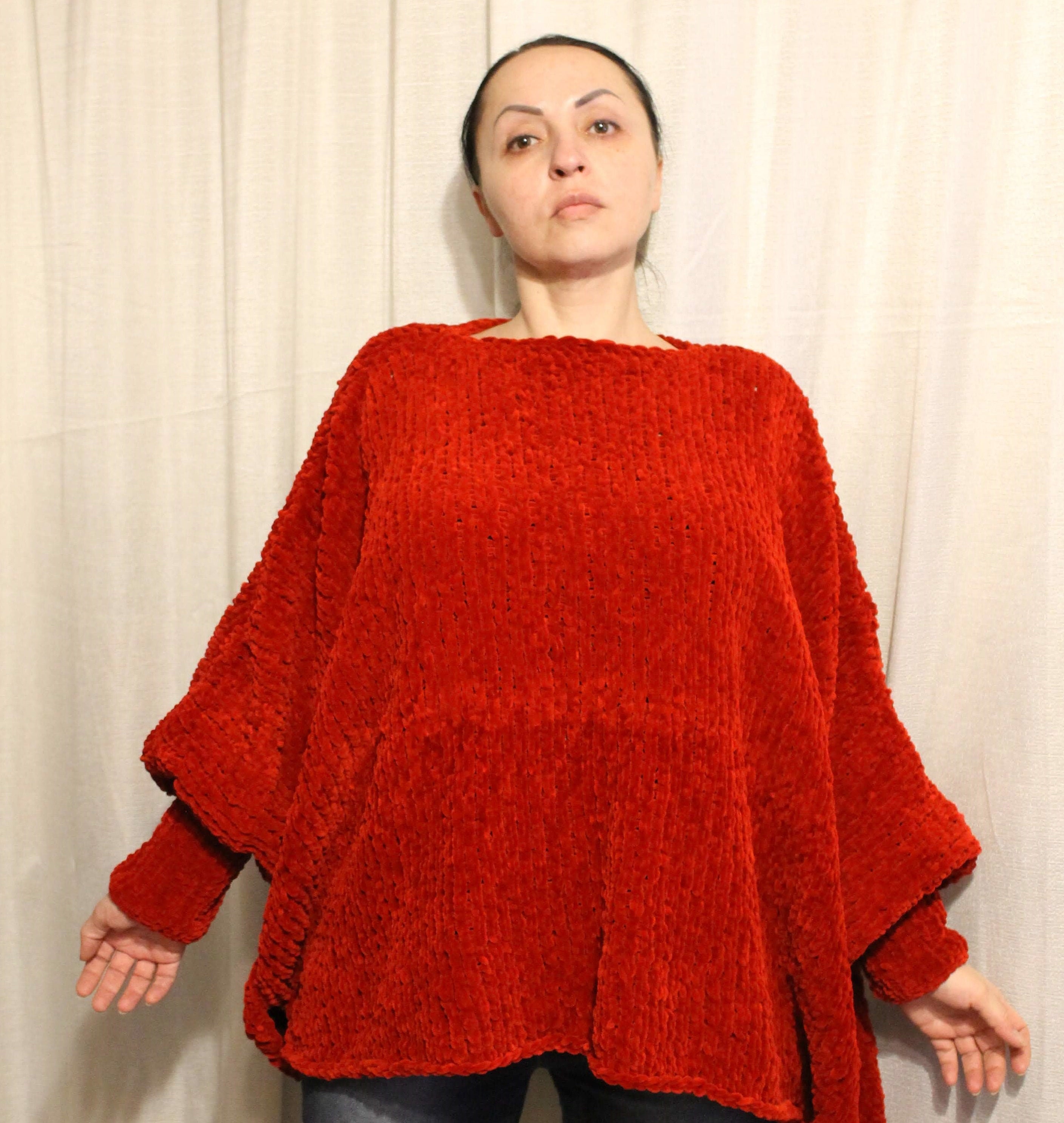 Poncho Sweater Chenille Yarn Pattern Etsy