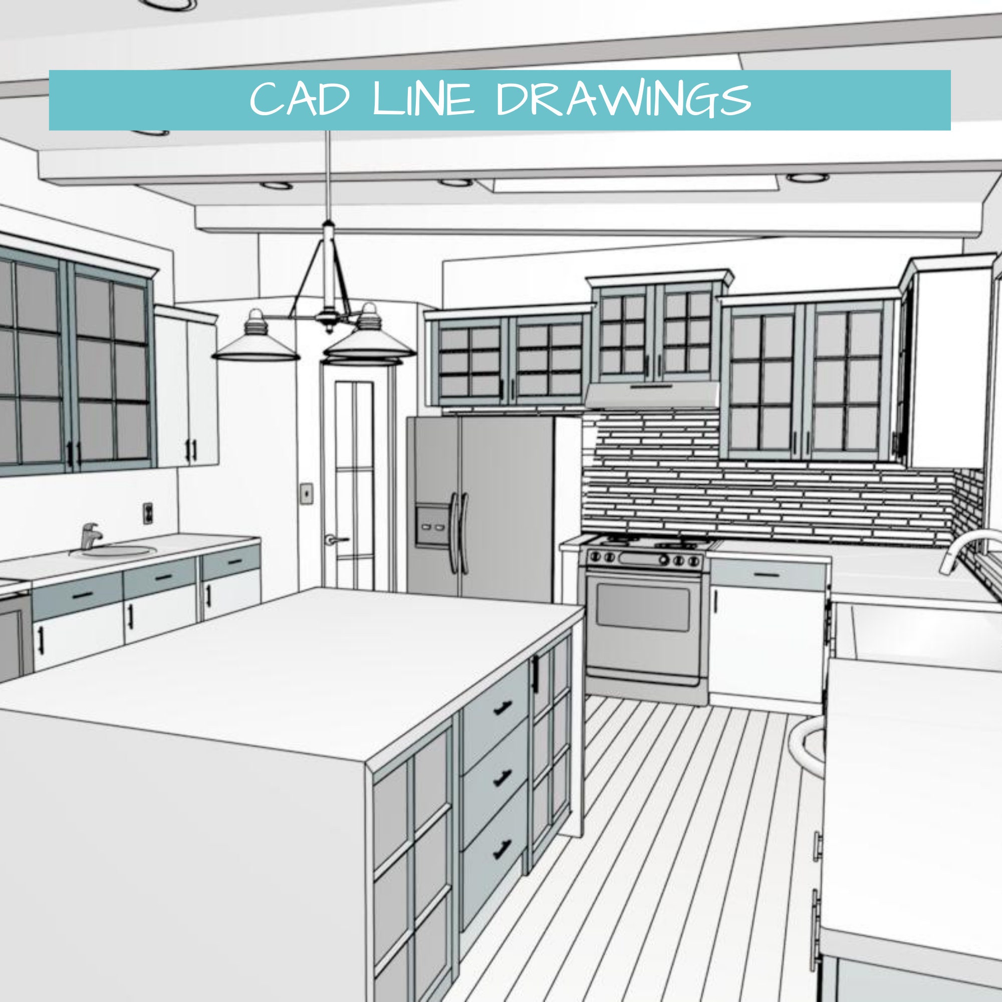 Kitchen Floor Plan, Kitchen Drawing, Architectural Rendering - Etsy