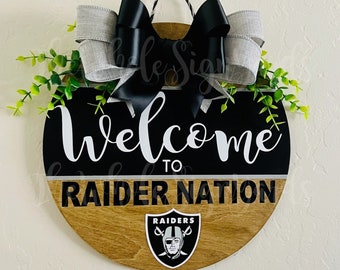 12" Las Vegas Raiders Wood Sign Football Door Sign NFL Wreath Football Raider Nation Welcome Home Thick Door Hanger Oakland Wreath Home Sign