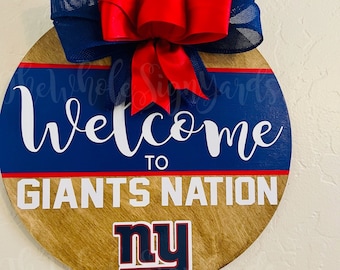 New York Giants Wood Sign Fans Welcome 12x6 | Sports Fan Merch