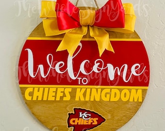 12&quot; Kansas City Chiefs houten bord voetbal deur bord NFL-krans Football Chiefs Kingdom Welcome Home deurhanger Mahomes krans rond bord
