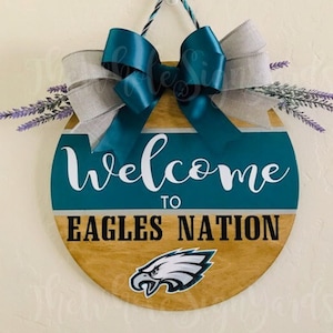 12" Philadelphia Eagles Wood Sign Football Door Sign NFL Wreath Eagles Nation Welcome Home Thick Door Hanger Philly Eagles Wreath Home Sign