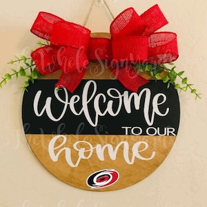 12&quot; Carolina Hurricanes Wood Sign Hockey Door Sign NHL Wreath Hockey Canes Country Welcome Home Thick Door Hanger NC Wreath Home Sign