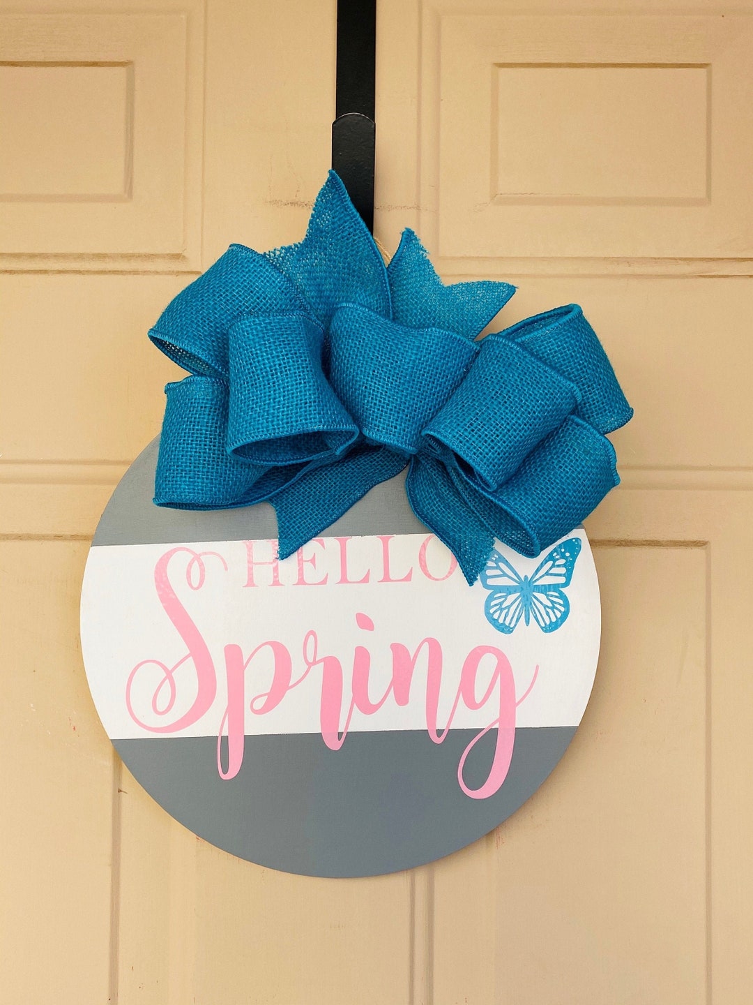 12" Wood Round Door Sign Hello Spring Welcome Spring Door Hanger - Etsy