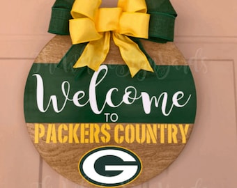 12&quot; Green Bay Packers houten ronde deurbord Welkom bij ons thuis Packers Voordeurhanger Voetbaldeurkrans Green Bay-bord NFL-krans