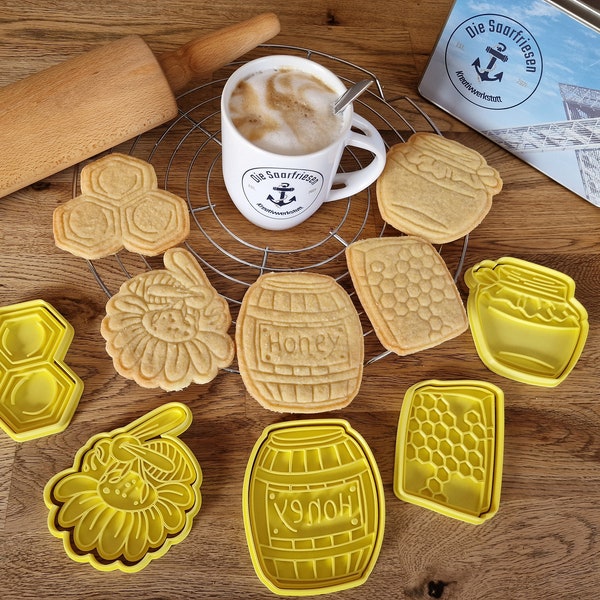 Honigbiene - Tag der Biene - Wir lieben Honig - Keksausstecherset für den Bienen und Honig Liebhaber-Cookie Cutter, für Keramik u. Fondant