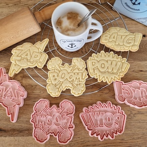 Sound Effects Cookie Cutter Set - Comic Sound - Comic - Bang Boom Pow Zap - Cookie Cutters, Cookie Stamps, Baking Accessories, Baking Cookies, Fondant, Fimo