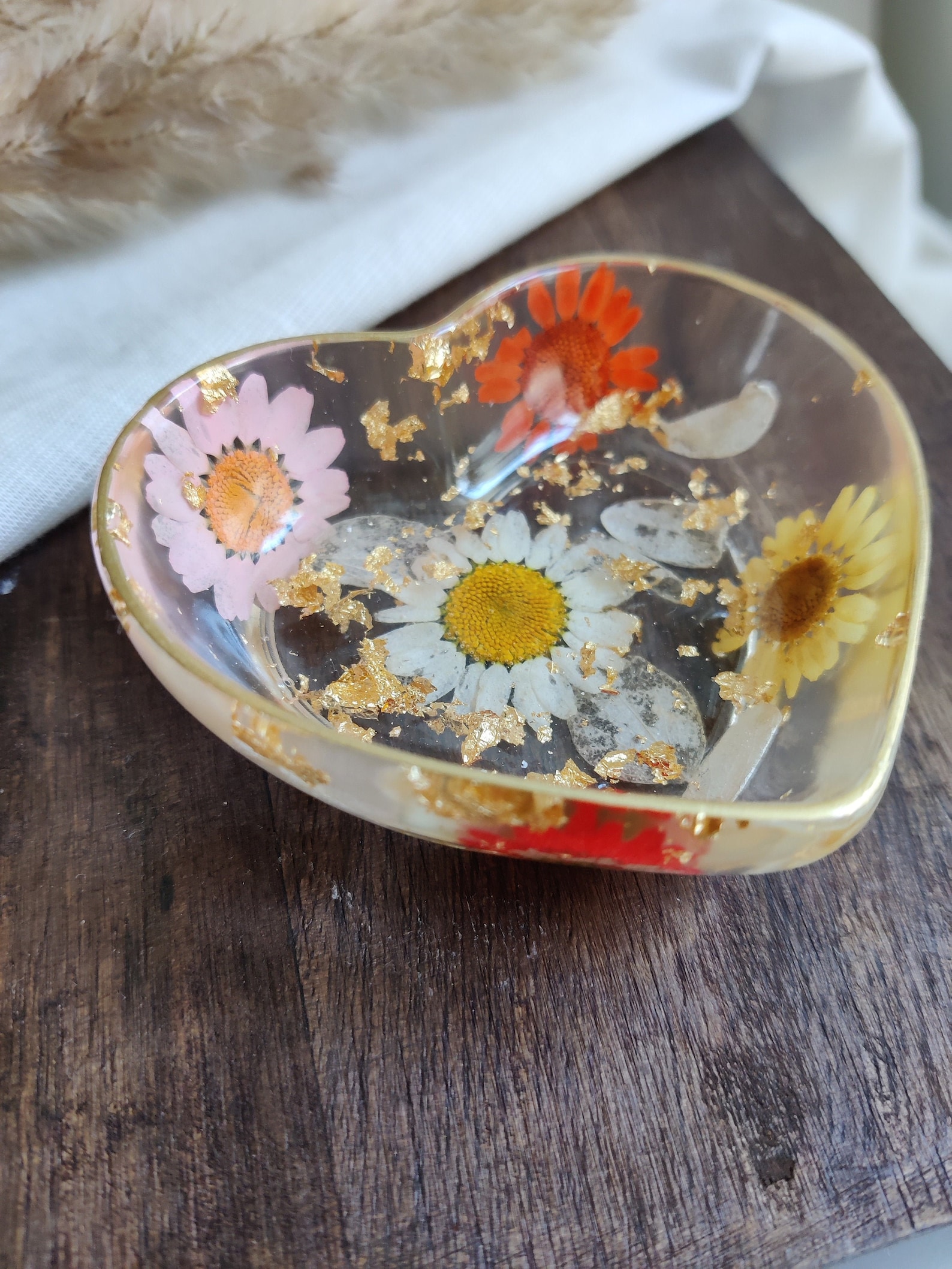 Resin jewelry bowl handmade bowl with dried flowers and gold Etsy
