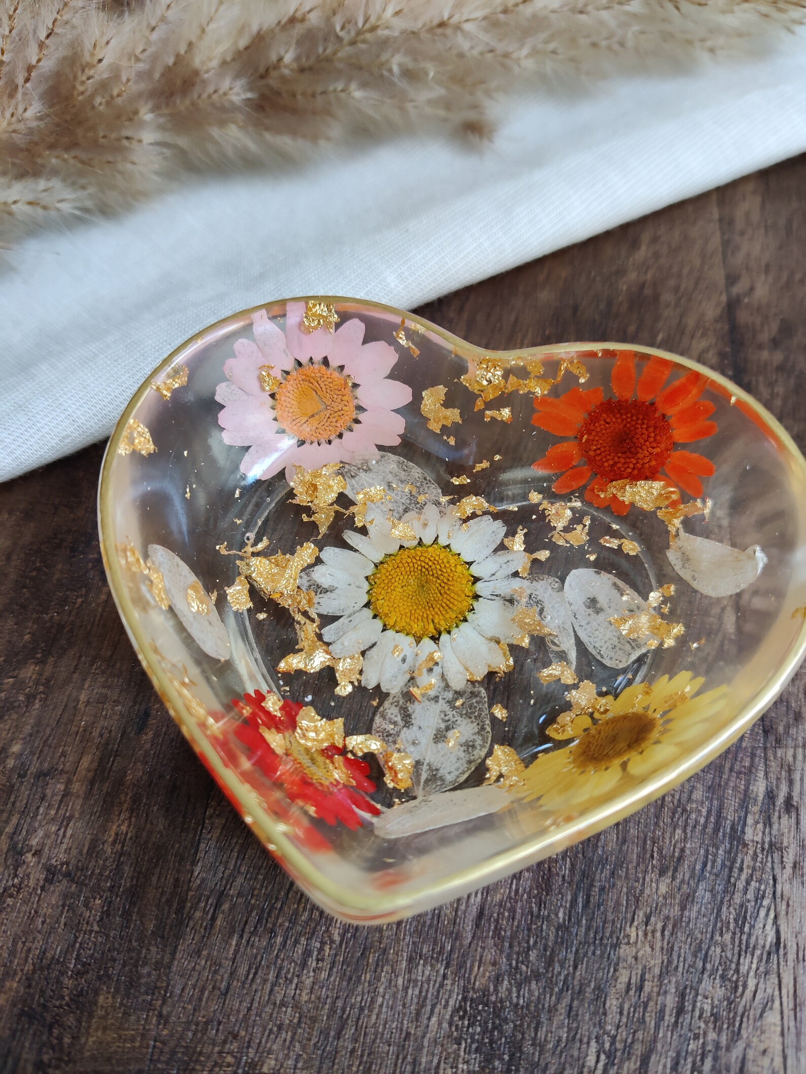 Resin jewelry bowl handmade bowl with dried flowers and gold Etsy