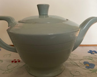 Iris by Woods Ware Vintage Teapot in Very Light Blue Iris with Chips in rim and Hairline  Crack Inside at Handle Join