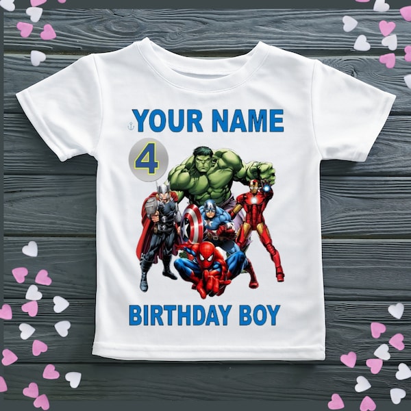 Hulk/ spiderman personalised   Avengers kids birthday t-shirts