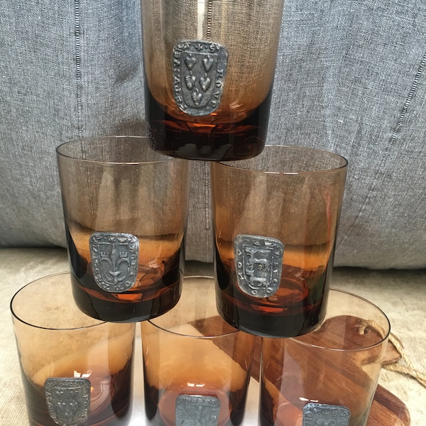 Ensemble de 6 verres à eau blason étain France