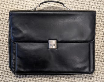 THIERRY MUGLER Black Vintage Faux Leather Briefcase Attache Bag 2 Keys