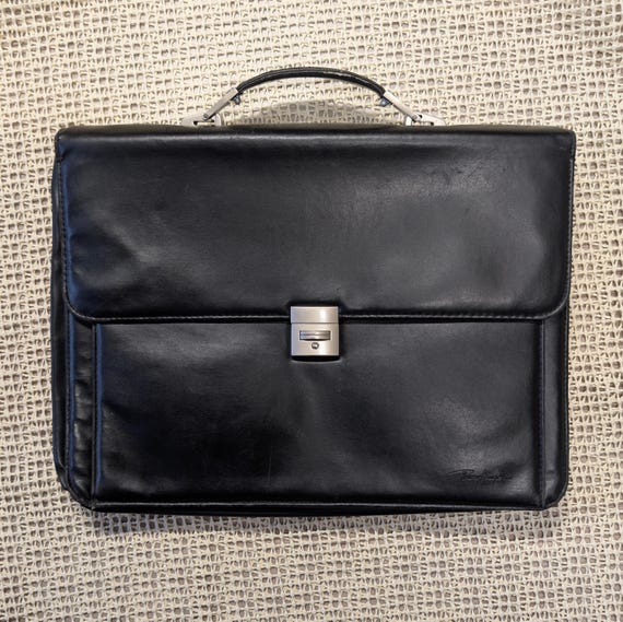 THIERRY MUGLER Black Vintage Faux Leather Briefcase Attache Bag 2