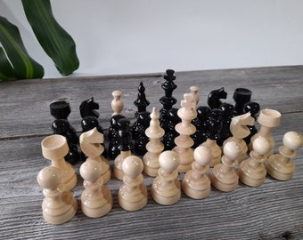 Big chess pieces set,New Design, Handmade, Hazel wood, New, King is 3.61 inch ( 9.2 cm), Black , Wood art, Gift, Bishop is becolor