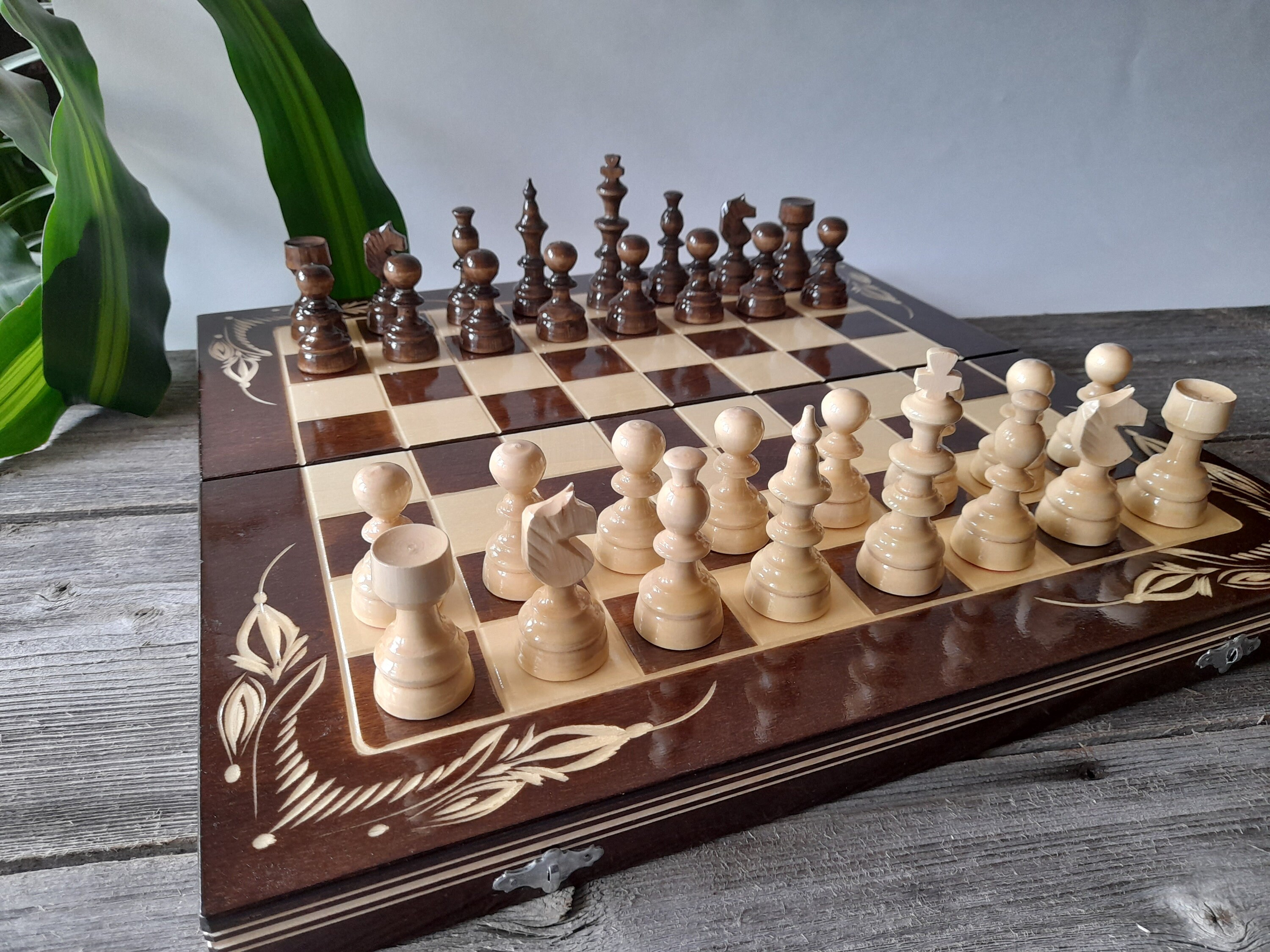 Big Walnut Wood Chess Set with 2 drawers 19.3inch Unique chess