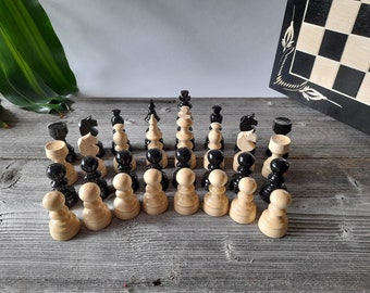 Handmade, Hazel wood chess pieces set, New, King is 3.61 inches ( 9.2 cm), Black, Wood art, Gift