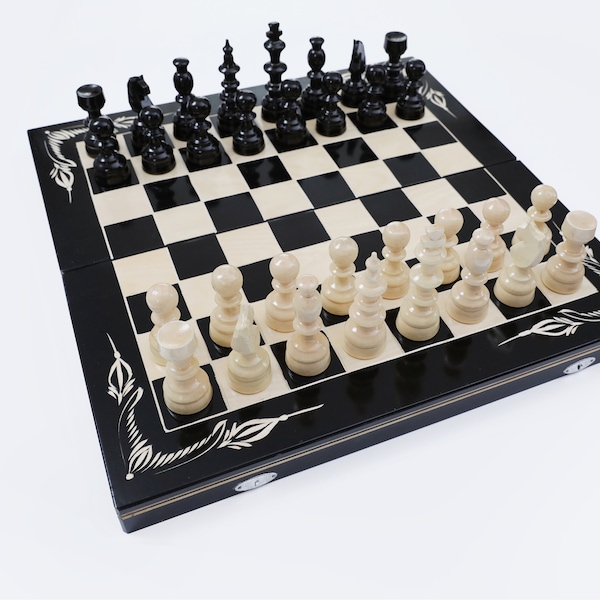 20x20inch, nouveau grand ensemble d’échecs en bois sculpté à la main, avec pièce d’échecs faite à la main, noir, + Backgammon, + Chekkers, cadeau (50x50 cm) cadeau