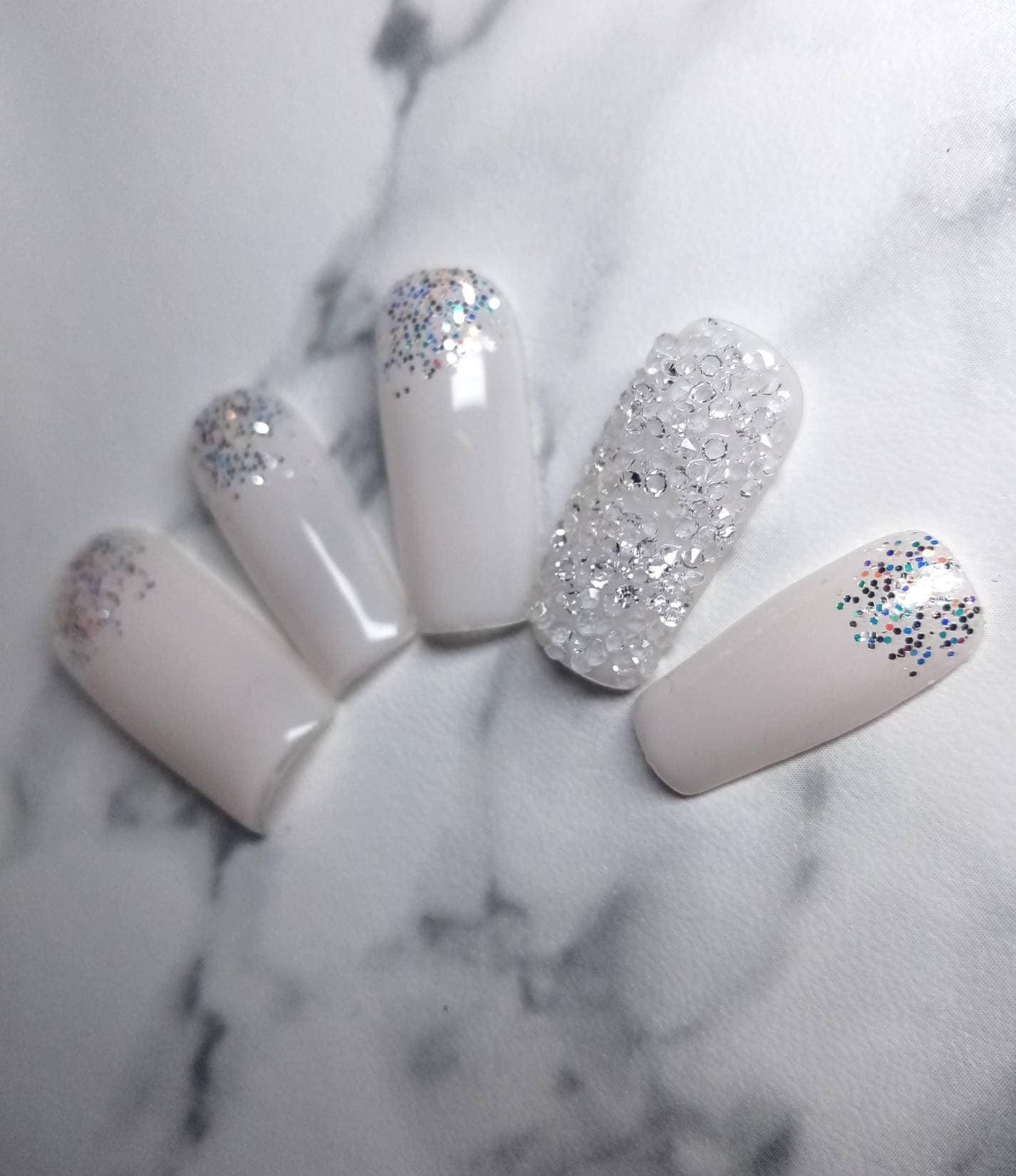 Bridal Press on Nails: Medium Square, Ivory Crystals - Etsy