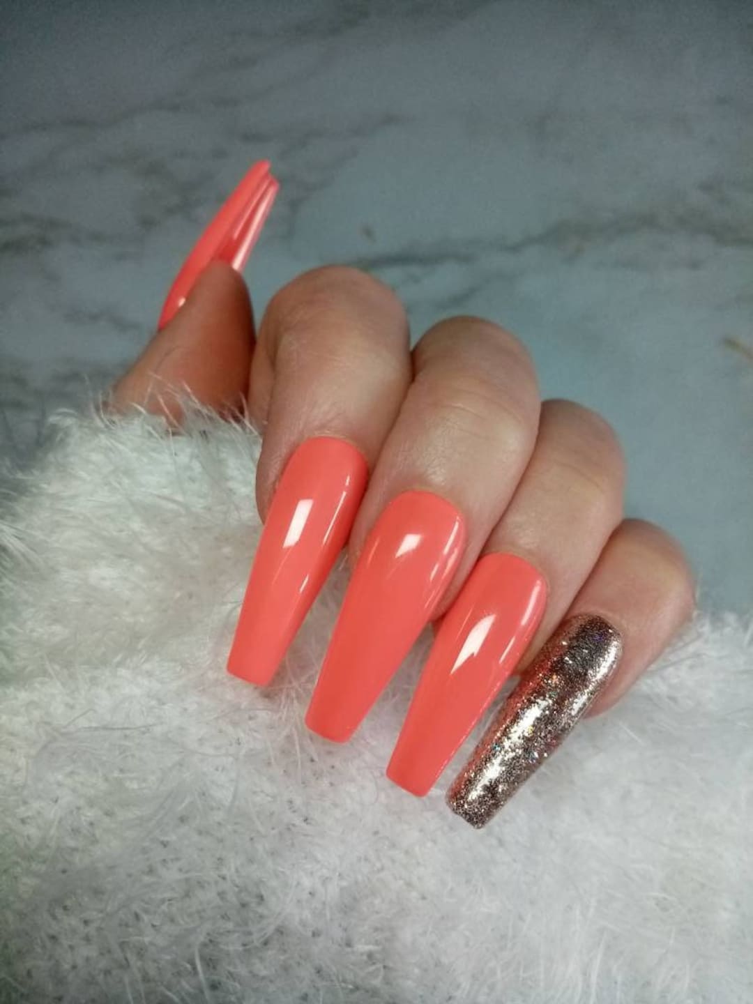 Coral Acrylic Nails For Prom