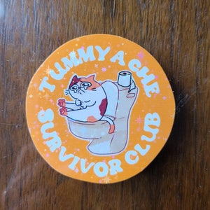 Tummy Ache Survivor Club Kitty Sticker / Cat Sticker / Vinyl Sticker / Lactose Intolerance Sticker / Sparkle Sticker / Funny Cat Sticker