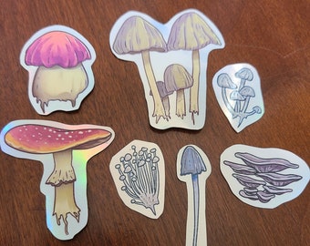 Mushroom Holo Pack / Sticker Pack / Stickers / Holographic Sticker / Halloween Decor / Halloween Stickers / Mushrooms / Holographic Mushroom