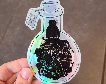 Trolldryckskatter / Svart katt / Kattklistermärke / Klistermärke / Klistermärken / Holografisk klistermärke / Holografisk klistermärke / Estetiskt klistermärke / Kattklistermärken