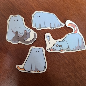 4 Cat Ghosts Stickers / Sticker Pack / Hydroflask / Cat Sticker / Stickers / Journaling / Halloween / Cute Cat Stickers