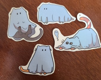 4 Cat Ghosts Stickers / Sticker Pack / Hydroflask / Cat Sticker / Stickers / Journaling / Halloween / Cute Cat Stickers