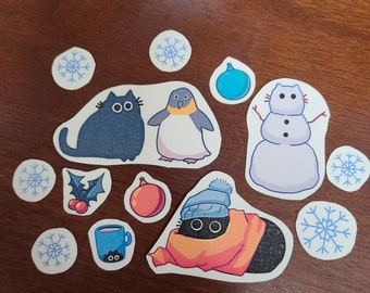 Winter Cat Sticker Bundle / Sticker Pack / Hydroflask Stickers / Vinyl Stickers / Vinyl Sticker Pack / Stationary / Cute Stationary