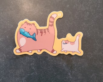 Fish & Kitty Sticker / Cat Sticker / Vinyl Sticker / Journaling / Scrapbooking / Hydroflask /Hydroflask Sticker / Cat / Waterproof Sticker