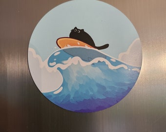 Surf Kitty Magnet / Fridge Magnet / Cute Magnet / Cat Magnet / Cat /Cute Magnet