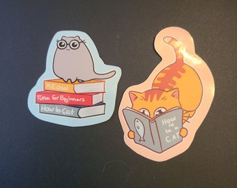Book Kitty Stickers / Cat Stickers / Vinyl Sticker / Journaling / Scrapbooking / Hydroflask /Hydroflask Sticker / Cat / Waterproof Sticker