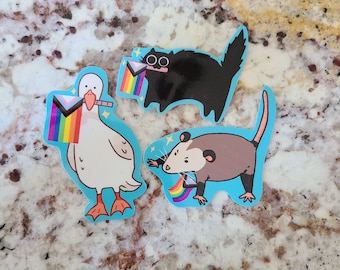 Pride Animal Stickers / Goose Sticker / Vinyl Sticker / Journaling / Scrapbooking / Hydroflask / Hydroflask Sticker / Possum / Cat Sticker