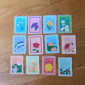 month stamp sticker / Stamp Stickers / Vinyl Sticker / Horoscope / stamp sticker / stamp / Flower Sticker / Birth Month / Cute sticker