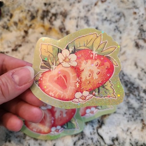 Naklejka Sparkle Strawberry / Naklejka owocowa / Naklejka winylowa / Pamiętnik / Scrapbooking / Naklejka Hydroflask / Truskawka / Coquette