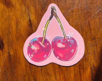Pegatina de cereza brillante / Pegatina de fruta / Pegatina de vinilo / Diario / Scrapbooking / Pegatina de Hydroflask / Cereza / coqueta / cerezas
