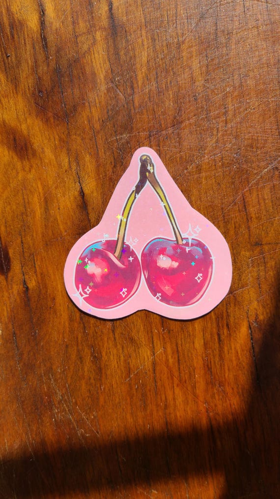 Sparkle Cherry Sticker / Fruit Sticker / Vinyl Sticker / Journaling / Scrapbooking /Hydroflask Sticker / Cherry / coquette / cherries