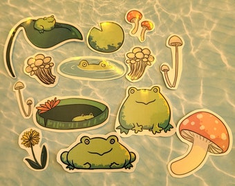 Forest Friends Sticker Set / Stickers / Sticker Pack / Frogs / Frog Stickers / Mushrooms / Mushroom Stickers / Stationary / Hydroflask