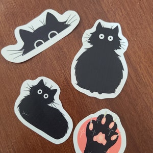 Four Fluffy Black Cat / Stickers Bundle / Water Resistant Stickers / Cat Stickers / Black Cat / Cat Sticker / Vinyl Sticker