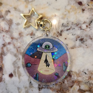 UFO Cat Keychain / Keychain/ Cute Keychain / Black Cat / Cat / Gifts / Gift / Cute Cat / Black Cat Keychain / UFO / Alien Accessories