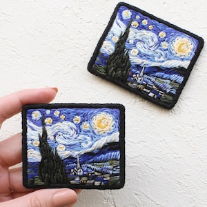 Van Gogh Starry Night Embroidery Art, Starry Night Decor, Starry Night Textile Wall Art, Van Gogh Hand Embroidery Brooch, Art Lover Gift