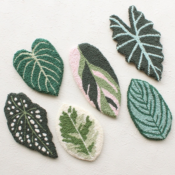 植物パンチニードルコースター、タフテッドドリンクコースター、植物マグラグ、コーヒーテーブル装飾、タフテッドマグラグ、ジュエリーディスプレイ、植物愛好家へのギフト