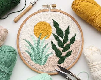 Plants Punch Needle Hoop Art, Plants and Sun Wall Hanging, Punch Needle Wall Art, Plants Hand Tufted Art, Plants Punch Needle Artwork