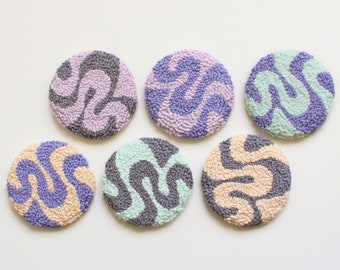 Set of 2 Car Coasters, Punch Needle Car Coasters, Pastel Car Accessories, Cup Holders for Car, Tufted Car Coasters, Handmade New Car Gift